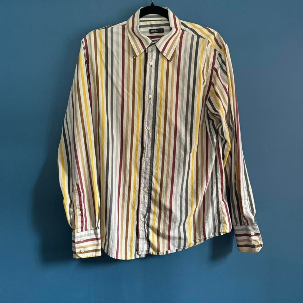 Mexx Retro Stripe Shirt‎ Men's Size Medium Yellow Red Blue Collared Button Down